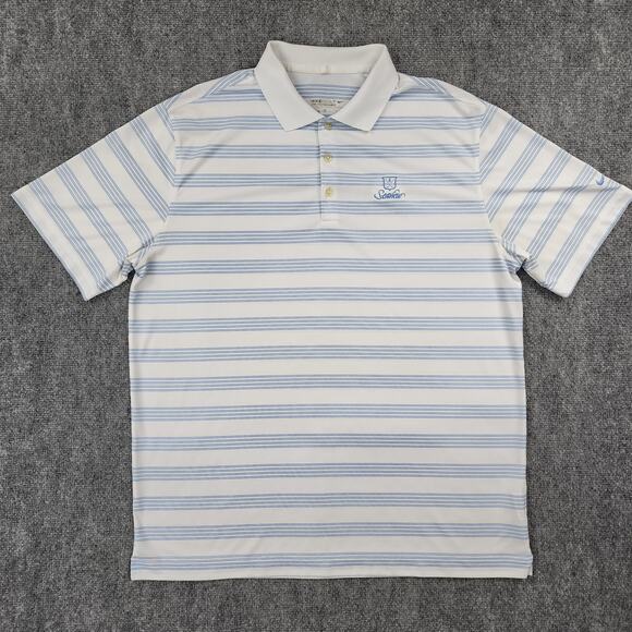 Nike Golf Shirt Mens XL White Blue Striped Active Tour Performance Polo Seaview - Picture 1 of 16